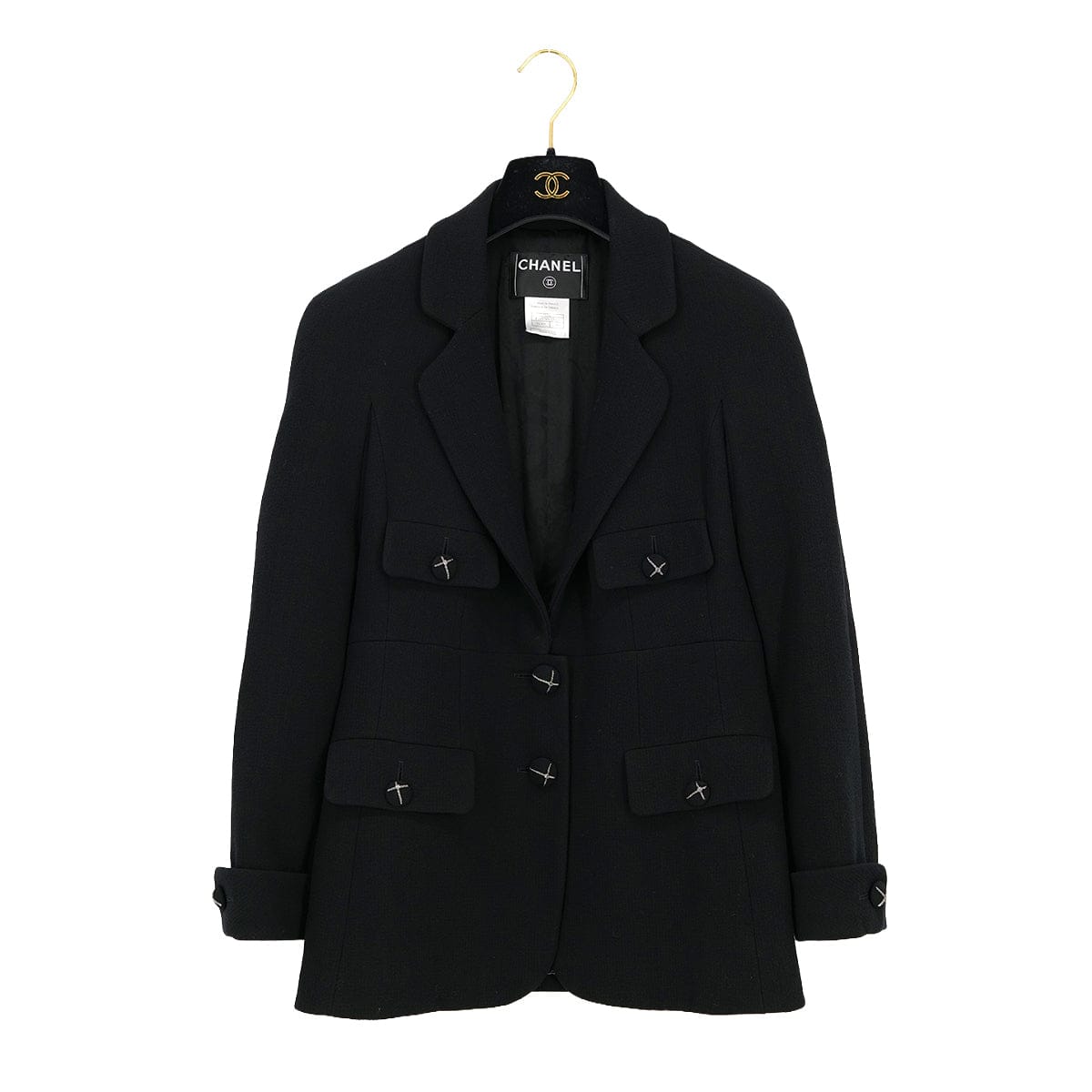 Luxury Promise Japan CHANEL COCO BUTTON JACKET BLACK WOOL 38 07A RTW 90323522