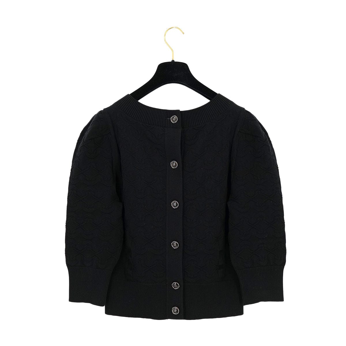 Luxury Promise Japan CHANEL COCO BUTTON KNIT CARDIGAN BLACK COTTON 42 P45 RTW 90324156