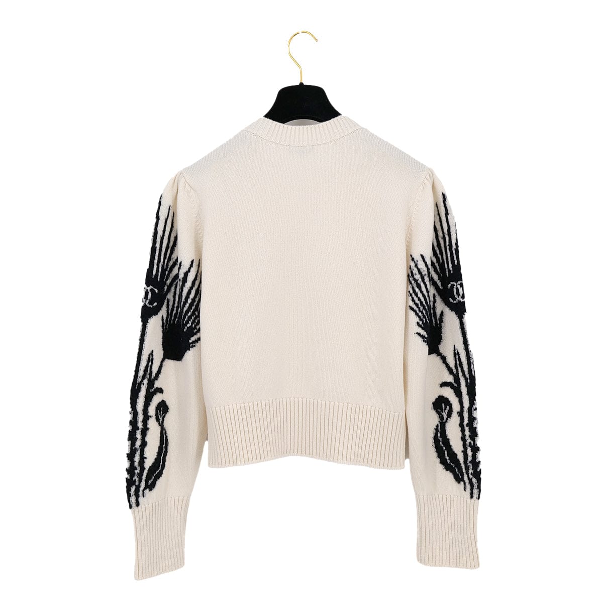 Luxury Promise Japan CHANEL COCO BUTTON KNIT TOPS FLOWER WHITE BLACK CASHMERE 42 P70 RTW 90324149