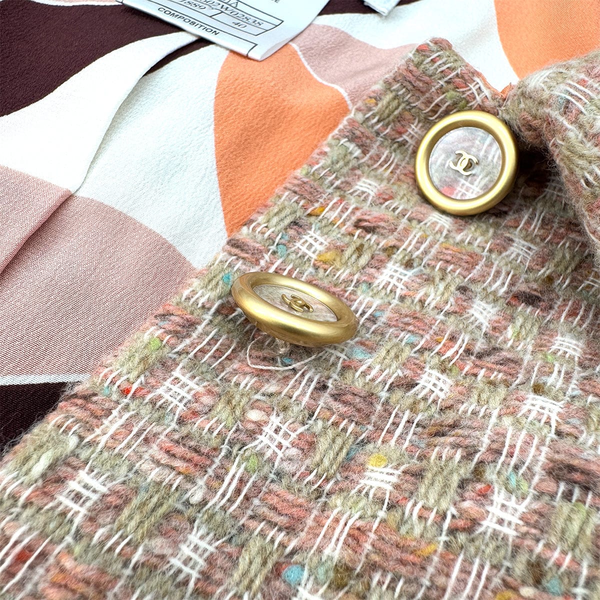 Luxury Promise Japan CHANEL COCO BUTTON TWEED JACKET ORANGE WOOL 40 01A RTW 90290316