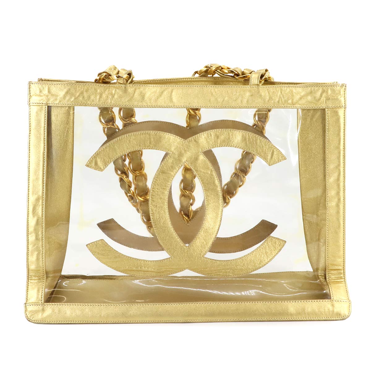 Luxury Promise Japan CHANEL Coco Mark Chain Tote Bag Vinyl Leather Clear Gold Gold Hardware Vintage Tote Bag Chanel 90278291