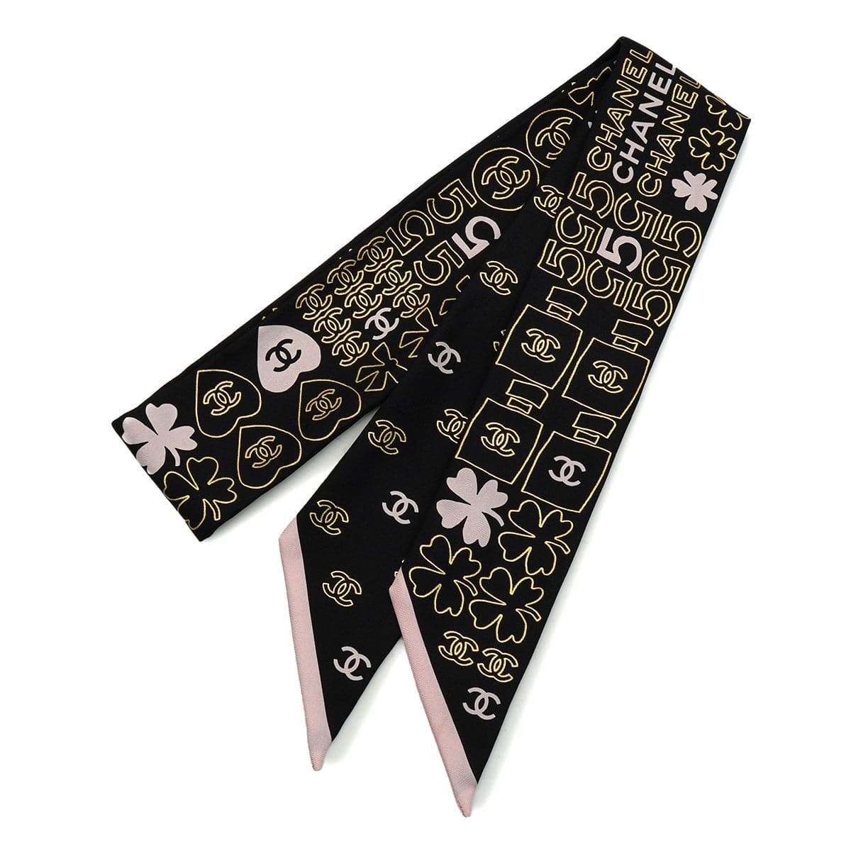 Luxury Promise Japan CHANEL COCO MARK NO.5 LOGO PATTERN SCARF HAIR BAND BLACK SILK ACCESSORY 90343342