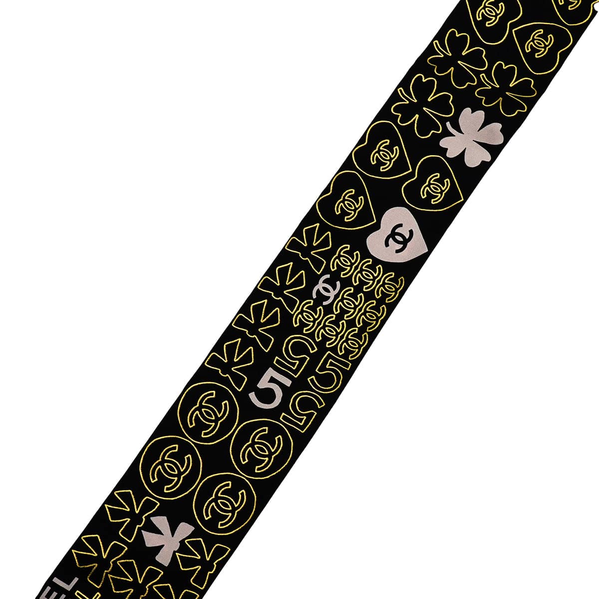 Luxury Promise Japan CHANEL COCO MARK NO.5 LOGO PATTERN SCARF HAIR BAND BLACK SILK ACCESSORY 90343342