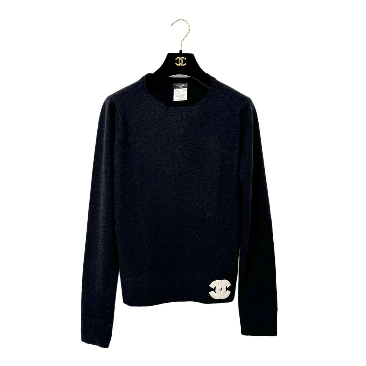 Luxury Promise Japan CHANEL COCOMARK LONG SLEEVE TOPS BLACK WHITE CASHMERE 42 01A RTW 90300867