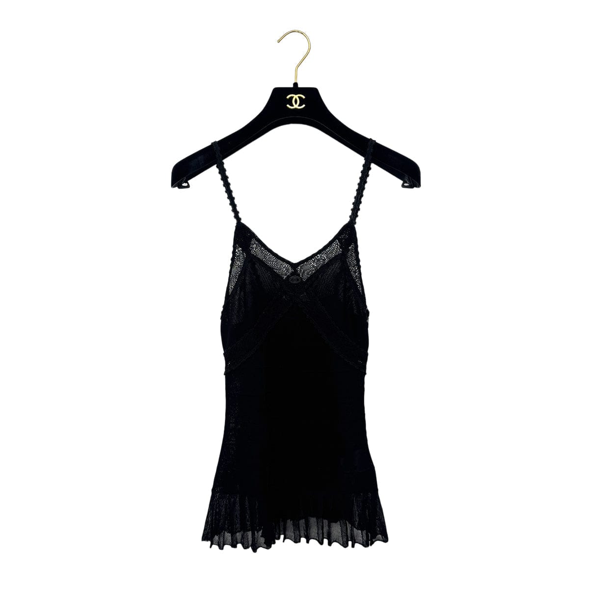 Luxury Promise Japan CHANEL COCOMARK RACE CAMISOLE TOPS BLACK RAYON 34 07C RTW 90289570