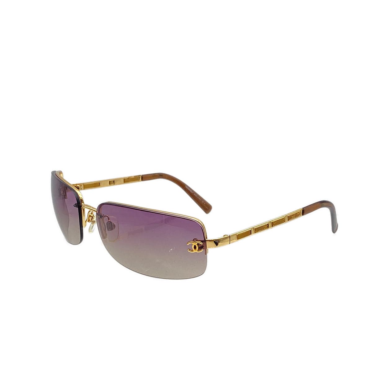 Luxury Promise Japan CHANEL COCOMARK RIMLESS SUNGLASSES GOLD PURPLE EYEWEAR 90319672