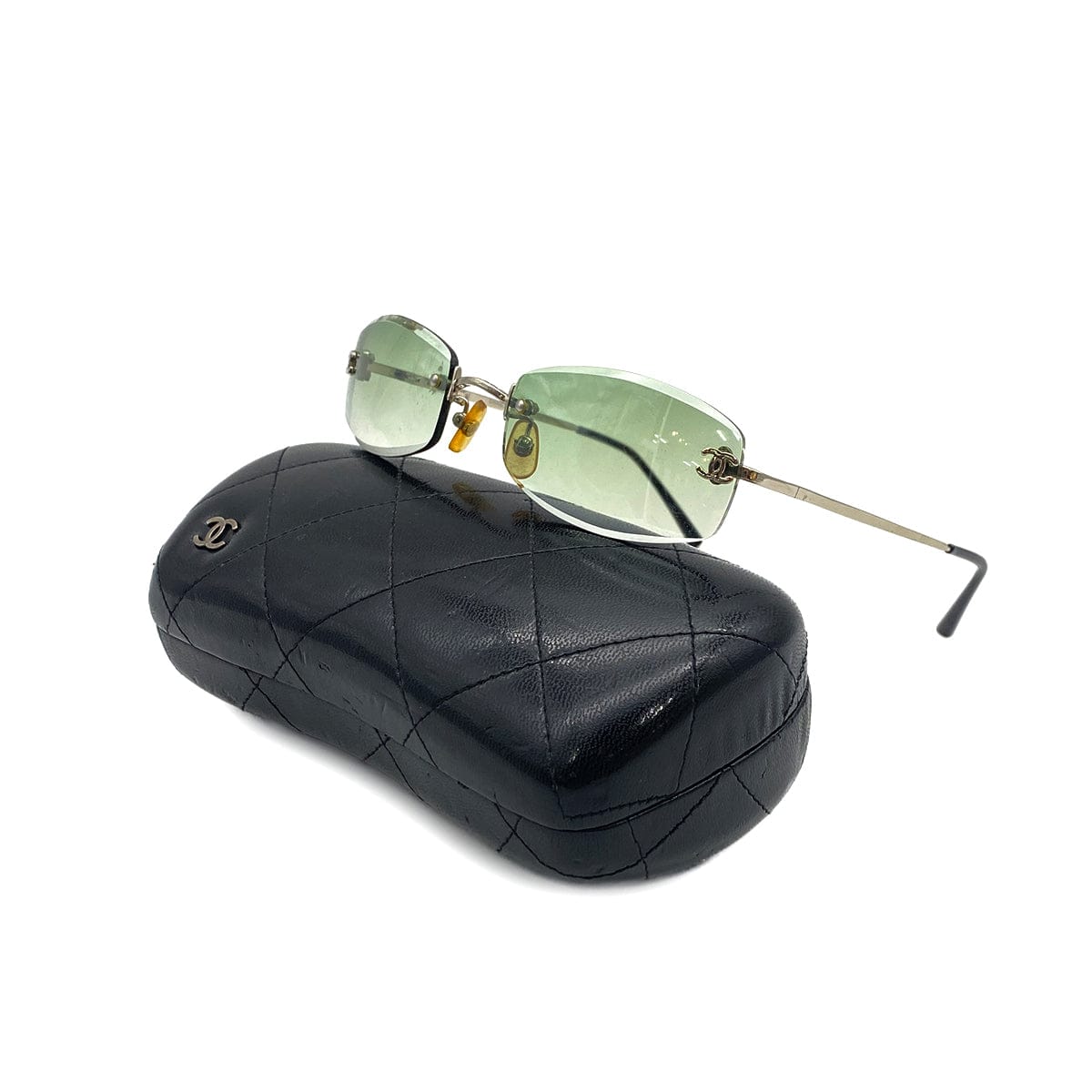 Luxury Promise Japan CHANEL COCOMARK RIMLESS SUNGLASSES SILVER GREEN EYEWEAR 90319671