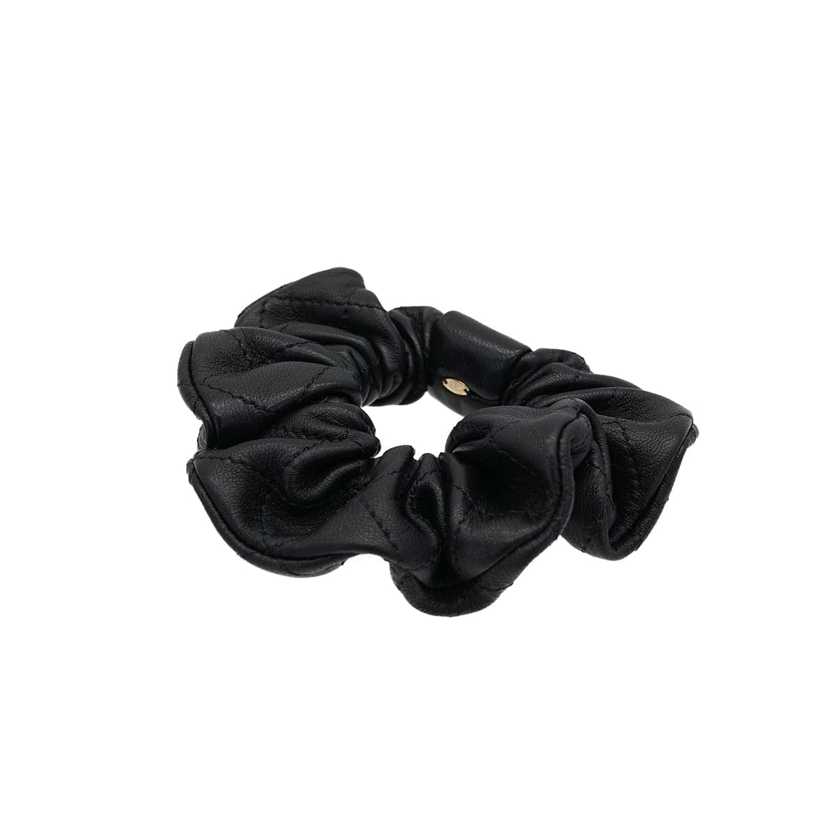 Luxury Promise Japan CHANEL COCOMARK SCRUNCHIE BLACK GOLD LEATHER HAIR ACCESSORY A21K 90321170
