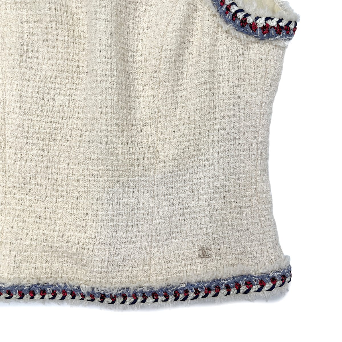Luxury Promise Japan CHANEL COCOMARK SLEEVELESS TWEED TOPS WHITE WOOL 38 P44 RTW 90288043