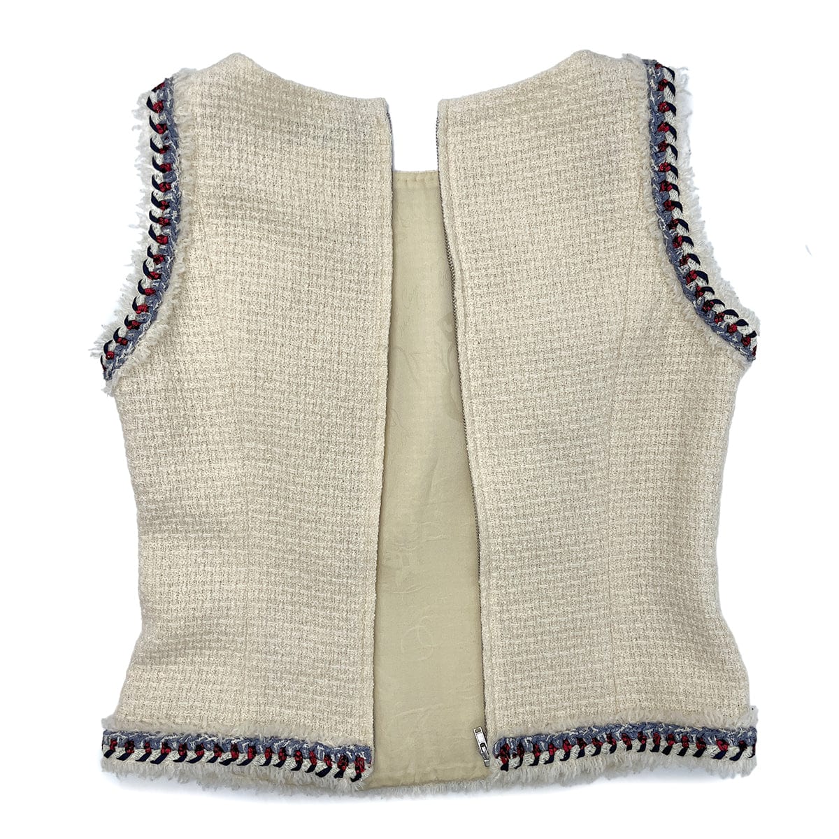 Luxury Promise Japan CHANEL COCOMARK SLEEVELESS TWEED TOPS WHITE WOOL 38 P44 RTW 90288043