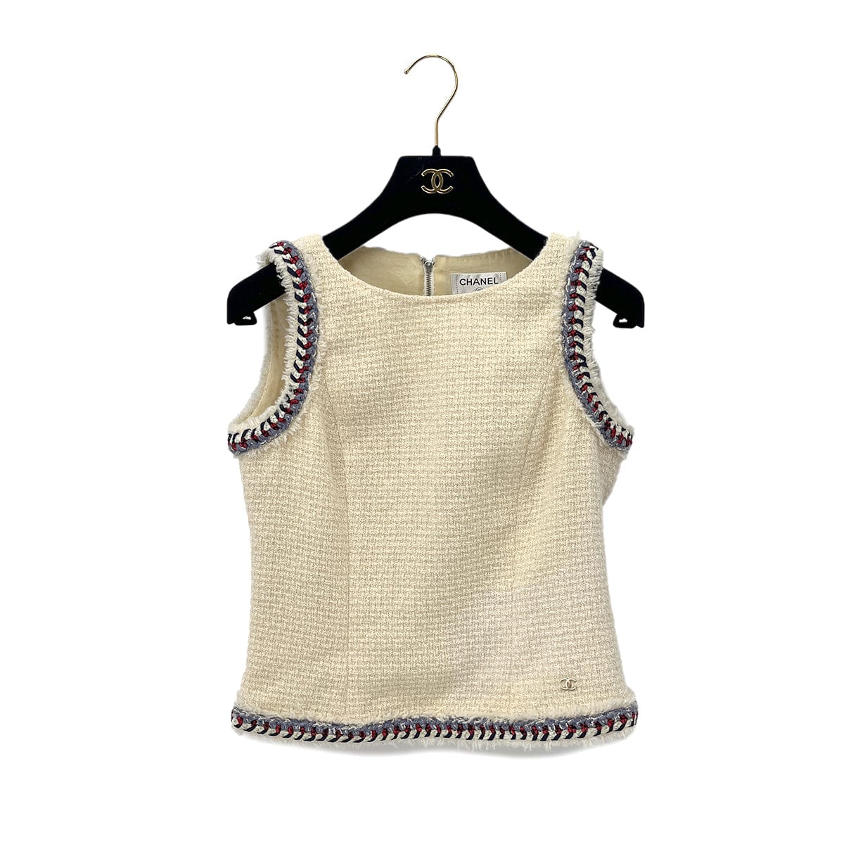 Luxury Promise Japan CHANEL COCOMARK SLEEVELESS TWEED TOPS WHITE WOOL 38 P44 RTW 90288043