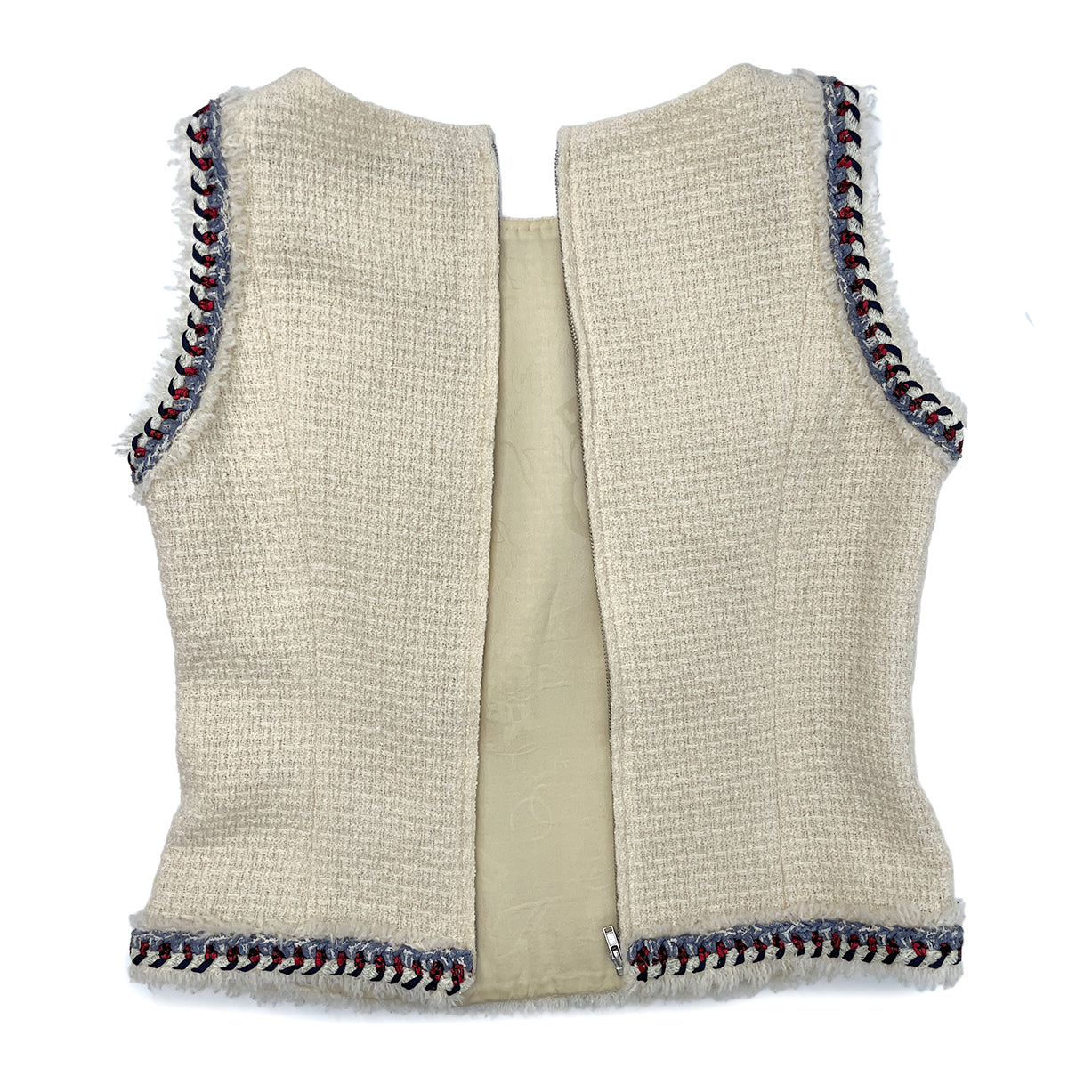 Luxury Promise Japan CHANEL COCOMARK SLEEVELESS TWEED TOPS WHITE WOOL 38 P44 RTW 90288043