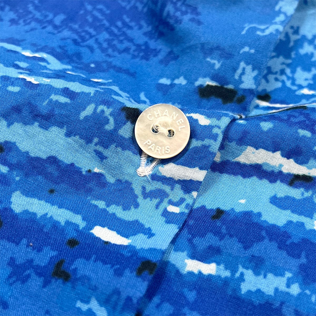 Luxury Promise Japan CHANEL COCOMARK SURF LINE 2002 SHORT SLEEVE SHIRT BLUE COTTON 38 02S RTW 90287086