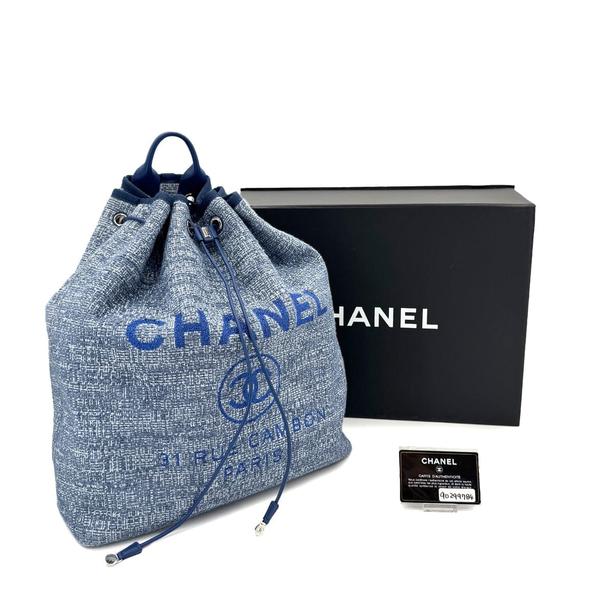 Luxury Promise Japan CHANEL DEAUVILLE BACK PACK BLUE CANVAS LEATHER 90299784