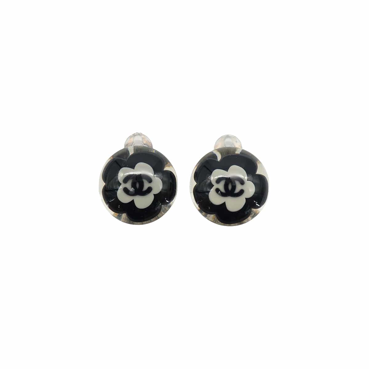 Luxury Promise Japan CHANEL EARRINGS CAMELLIA COCOMARK ROUND BLACK SILVER ACCESSORY 04S 90339136