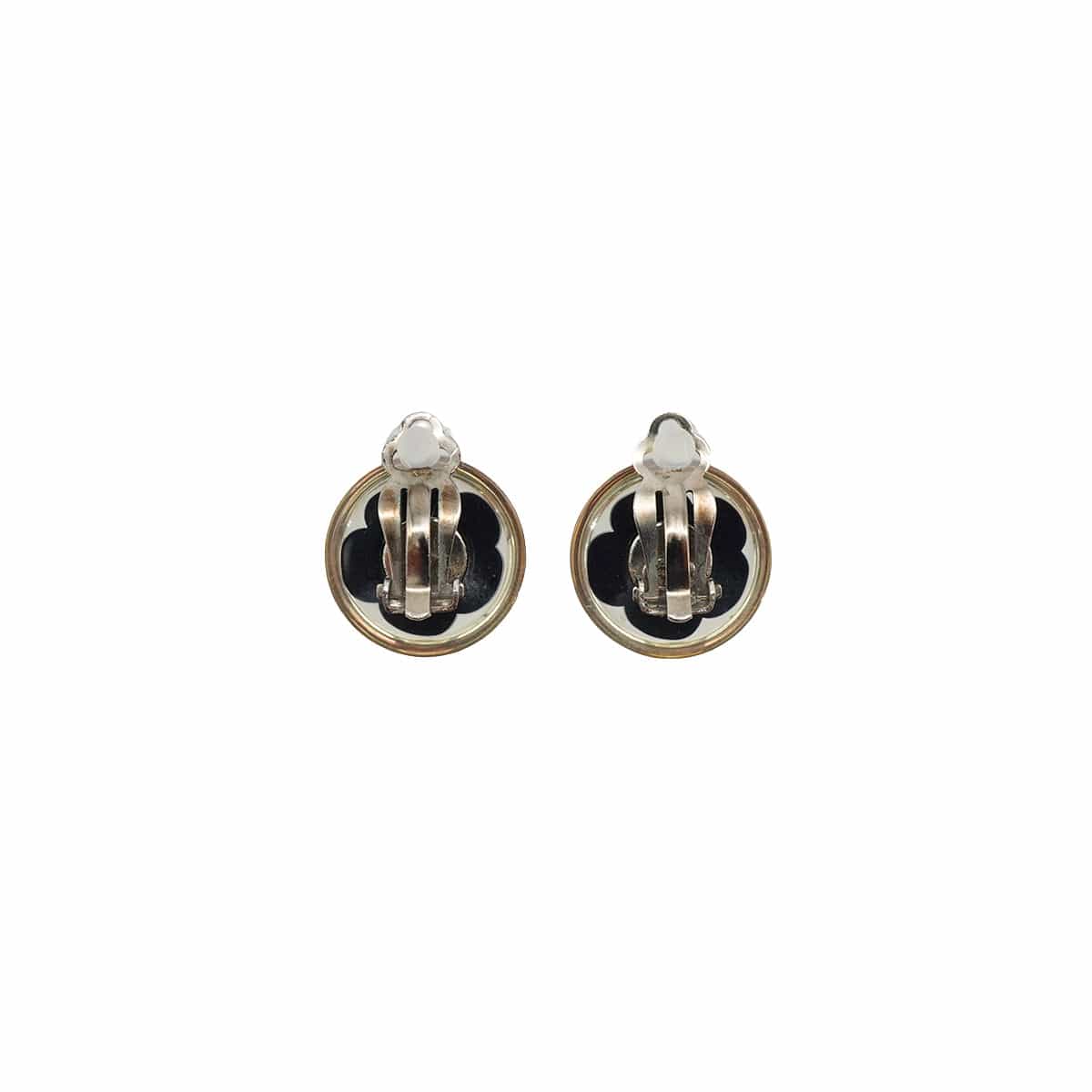 Luxury Promise Japan CHANEL EARRINGS CAMELLIA COCOMARK ROUND BLACK SILVER ACCESSORY 04S 90339136