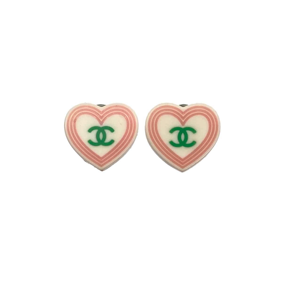Luxury Promise Japan CHANEL EARRINGS HEART COCOMARK WHITE PINK GREEN ACCESSORY 04C 90321093