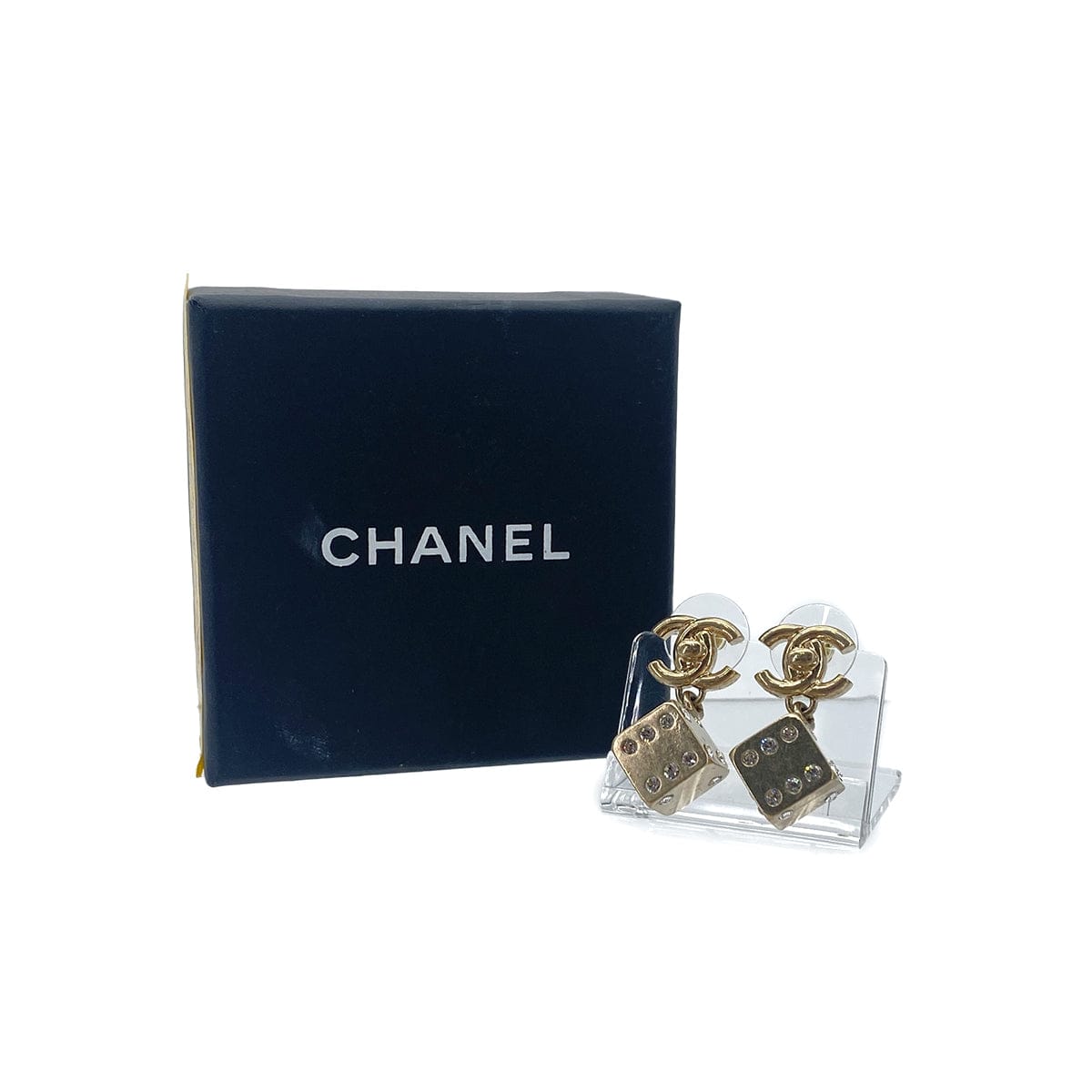 Luxury Promise Japan CHANEL EARRINGS TURN LOCK DICE RHINESTONE GOLD ACCESSORY B21P 90276376