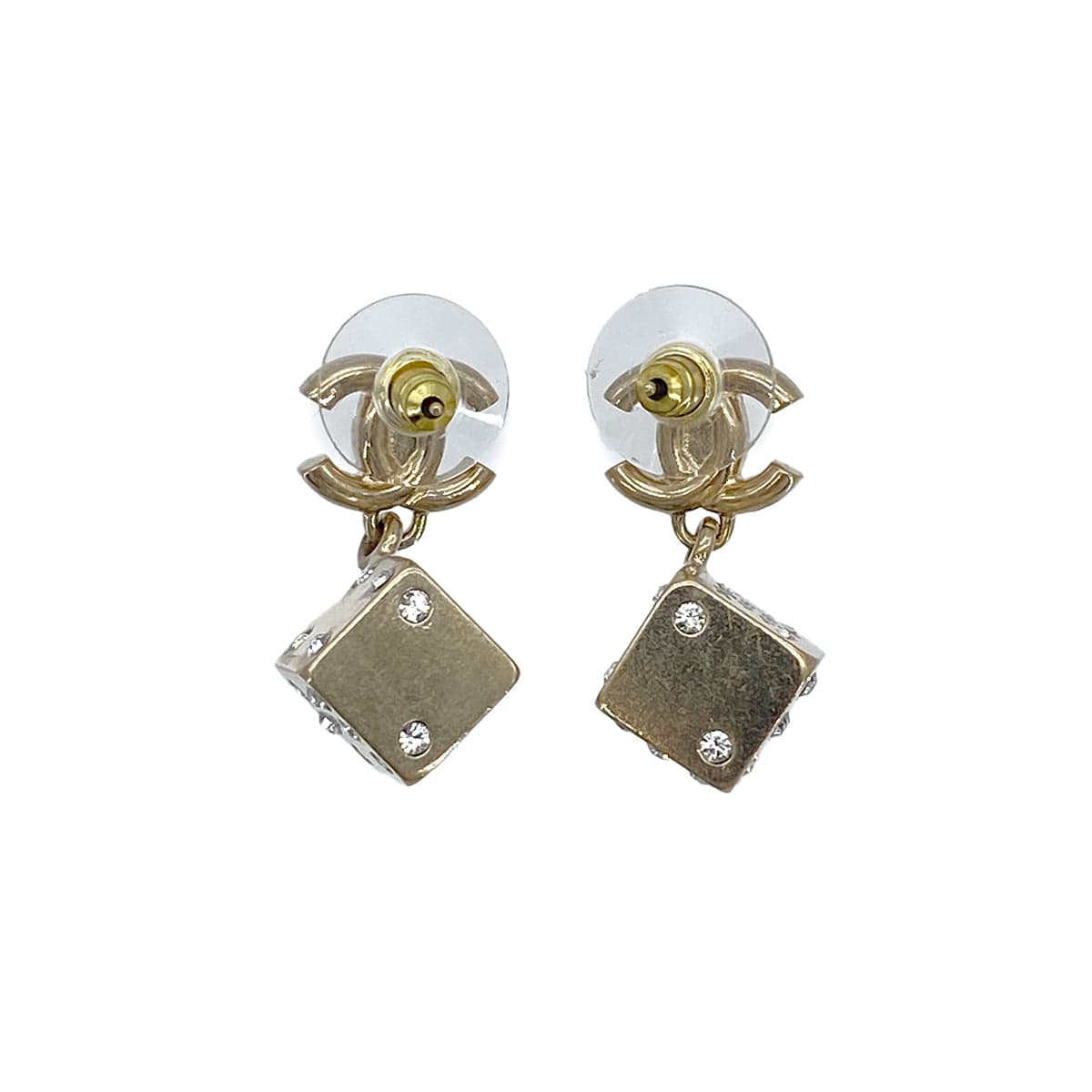 Luxury Promise Japan CHANEL EARRINGS TURN LOCK DICE RHINESTONE GOLD ACCESSORY B21P 90276376