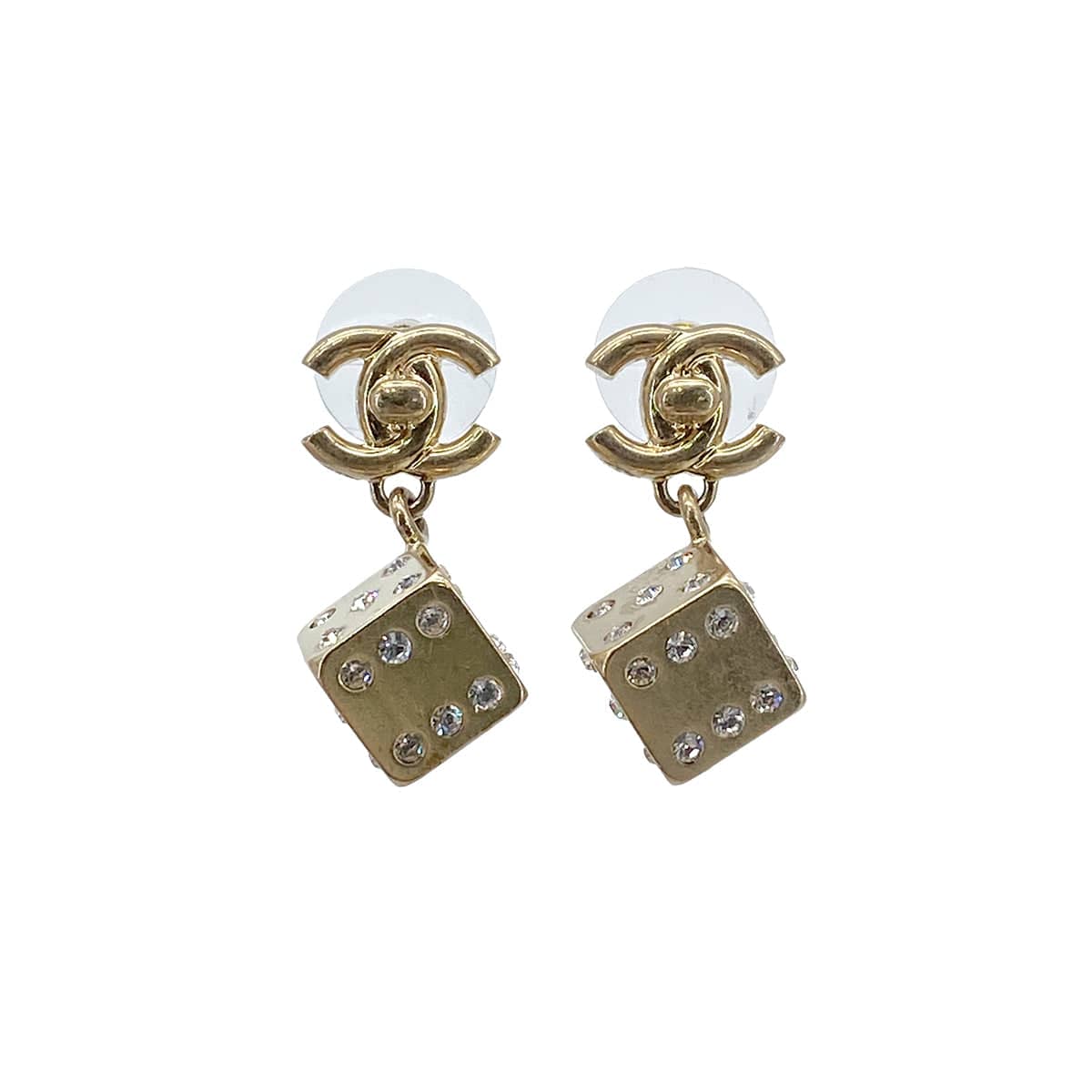 Luxury Promise Japan CHANEL EARRINGS TURN LOCK DICE RHINESTONE GOLD ACCESSORY B21P 90276376