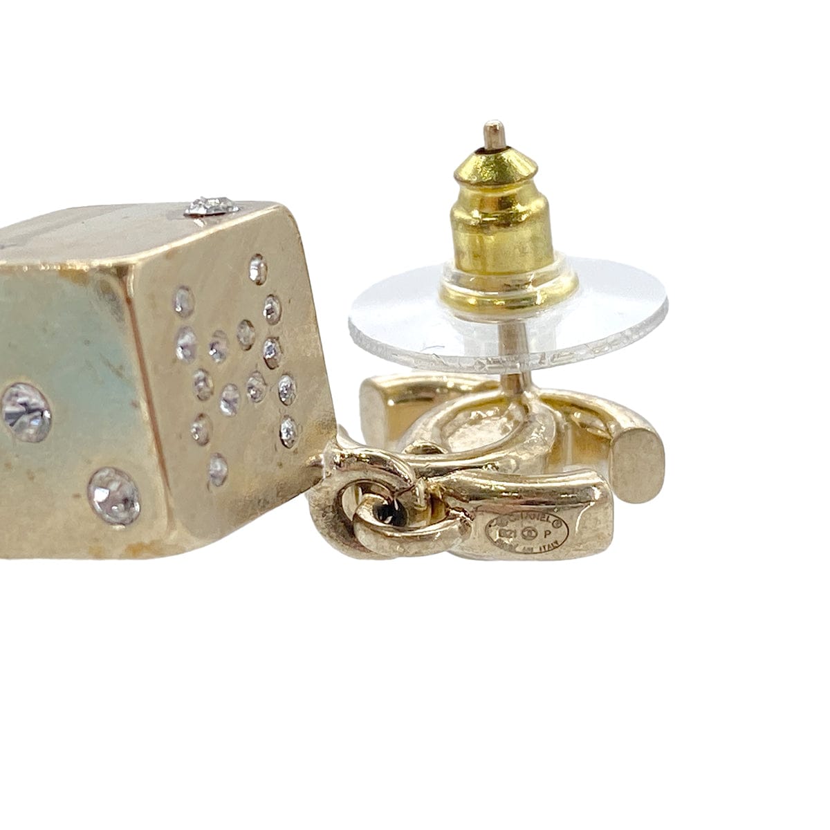 Luxury Promise Japan CHANEL EARRINGS TURN LOCK DICE RHINESTONE GOLD ACCESSORY B21P 90276376