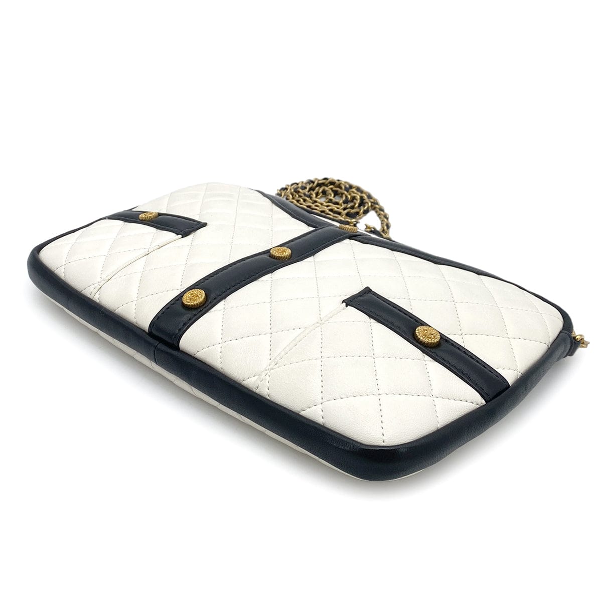 Luxury Promise Japan CHANEL GIRL COCOBUTTON CHAIN SHOULDER BAG BYCOLOR WHITE BLACK LAMB SKIN 90262379