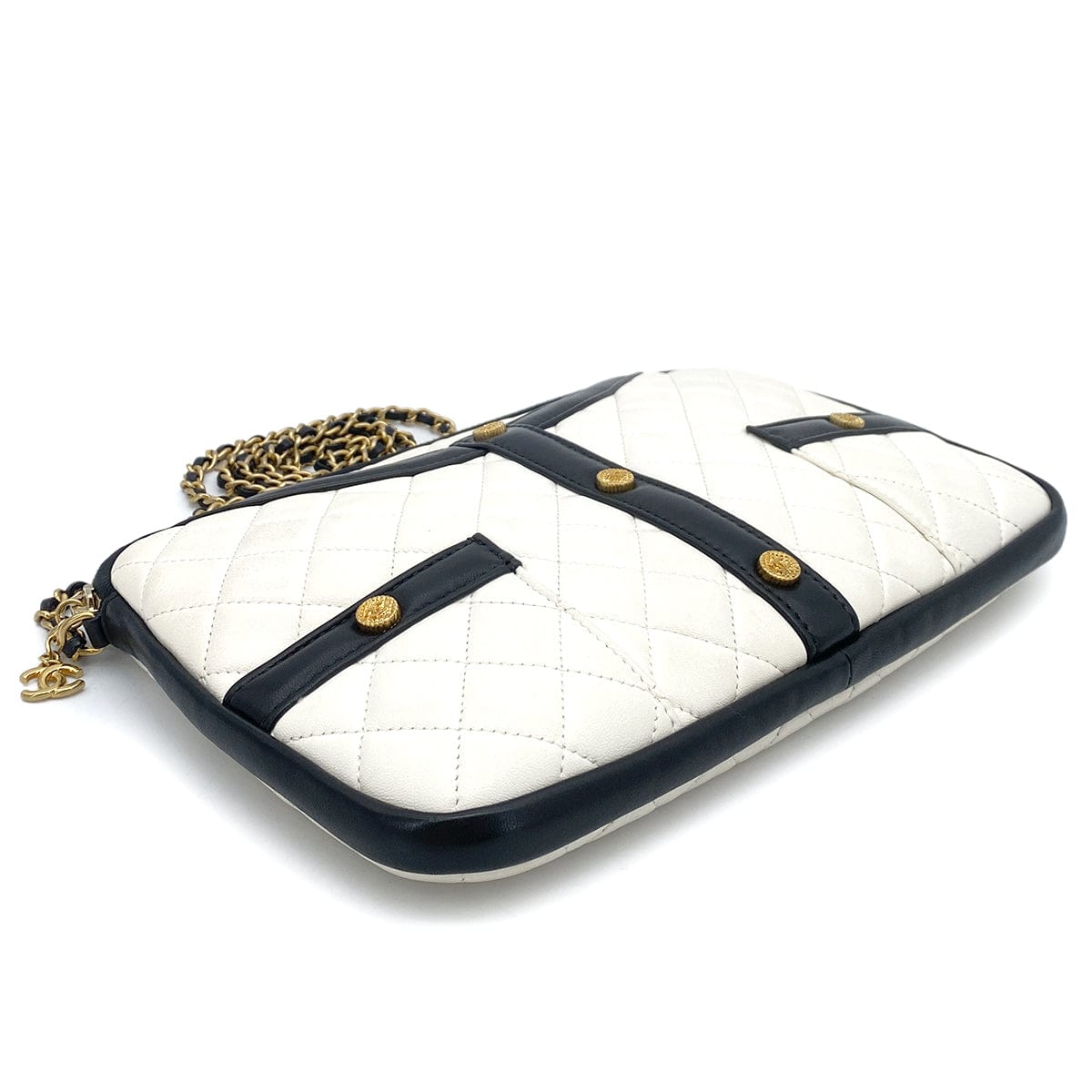 Luxury Promise Japan CHANEL GIRL COCOBUTTON CHAIN SHOULDER BAG BYCOLOR WHITE BLACK LAMB SKIN 90262379