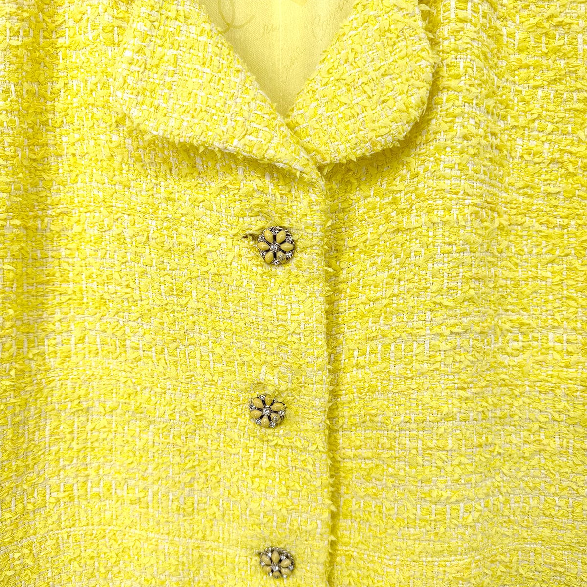 Luxury Promise Japan CHANEL GRIPOA COCO BUTTON SLEEVELESS TWEED DRESS WITH BELT YELLOW COTTON 42 P42 RTW 90288722