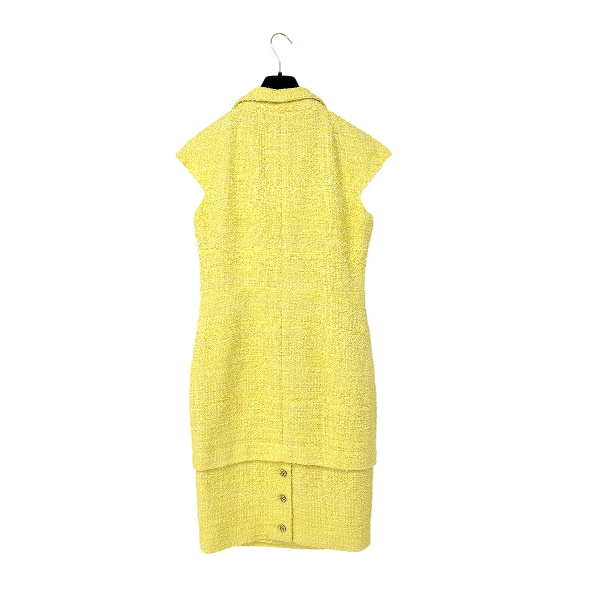 Luxury Promise Japan CHANEL GRIPOA COCO BUTTON SLEEVELESS TWEED DRESS WITH BELT YELLOW COTTON 42 P42 RTW 90288722