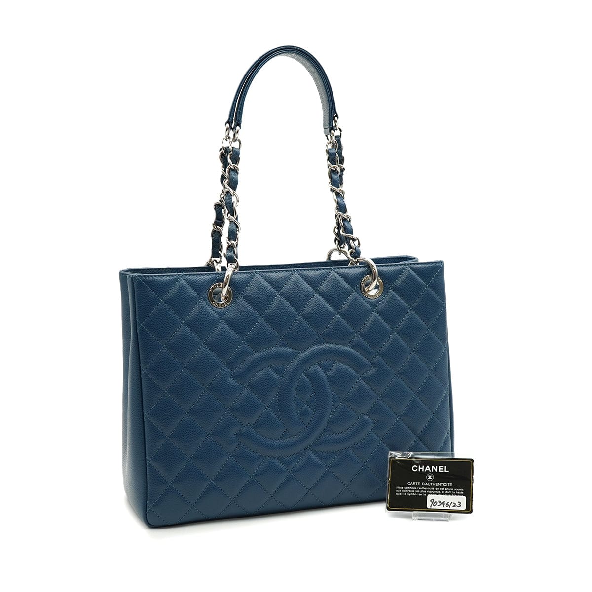Luxury Promise Japan CHANEL GST BIG COCO CHAIN TOTE BAG BLUE CAVIAR SKIN SILVER HARDWARE 90346123