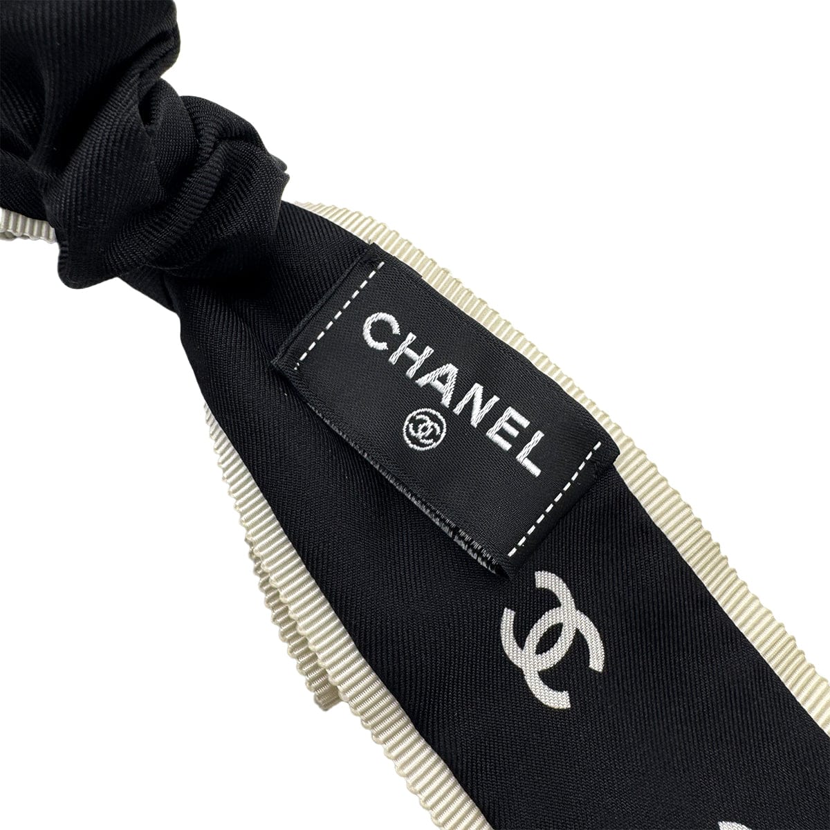Luxury Promise Japan CHANEL HAIR RUBBER LOGO COCOMARK RIBBON HAIR ACCESSORY BLACK WHITE 90313679