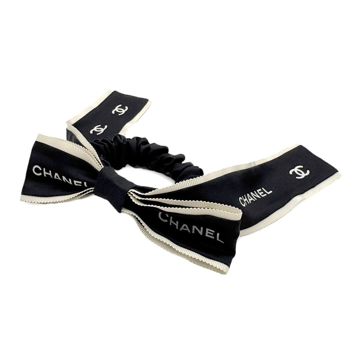 Luxury Promise Japan CHANEL HAIR RUBBER LOGO COCOMARK RIBBON HAIR ACCESSORY BLACK WHITE 90313679