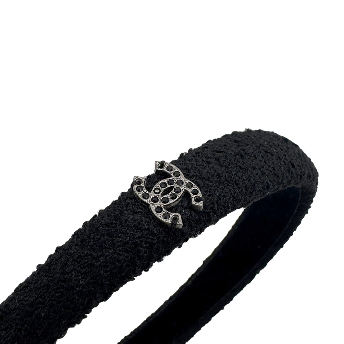 Luxury Promise Japan CHANEL HEADBAND COCOMARK RHINESTONE BLACK TWEED HAIR ACCESSORY 90321123