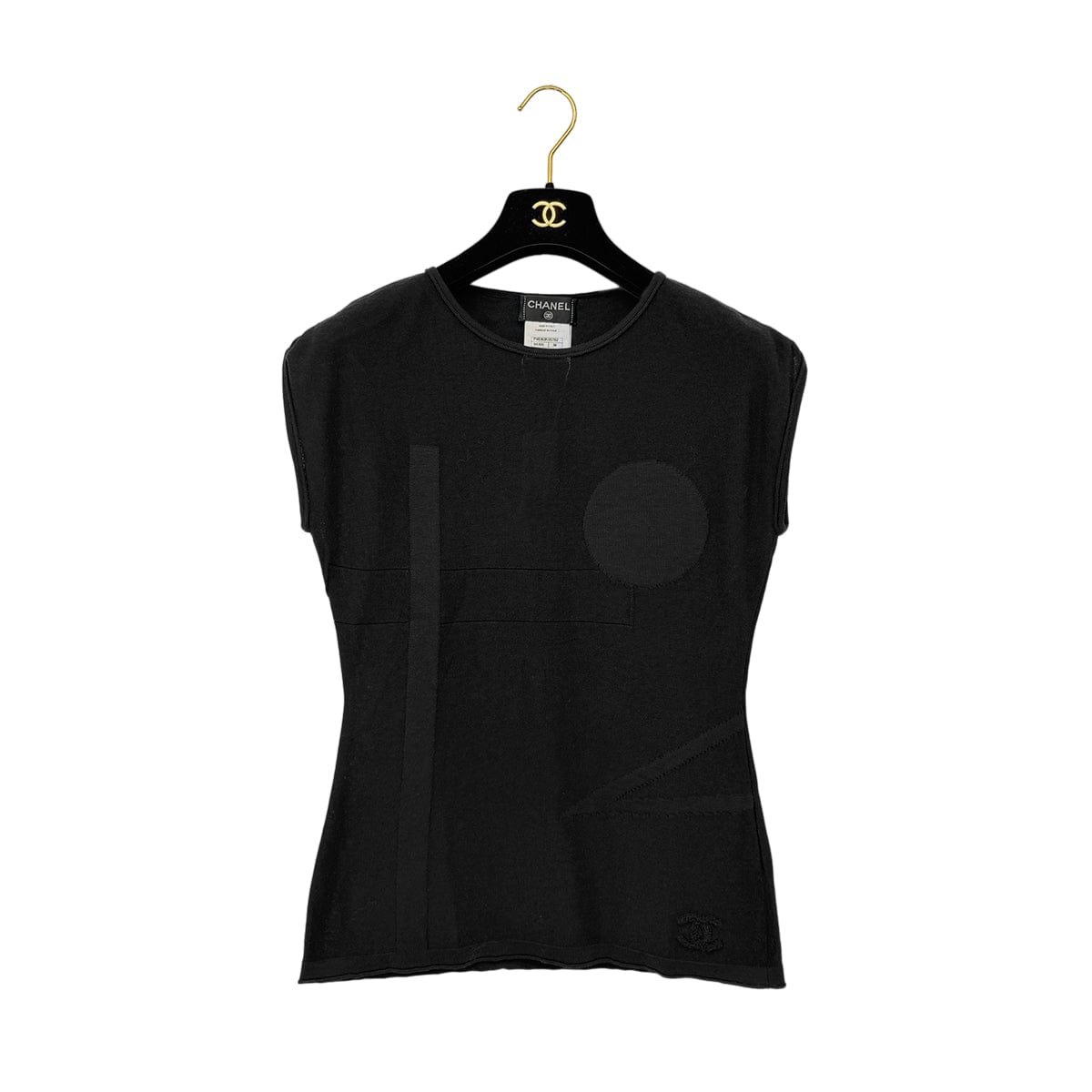 Luxury Promise Japan CHANEL JACQUARD CC SLEEVELESS TOPS BLACK COTTON 38 P46 RTW 90290201