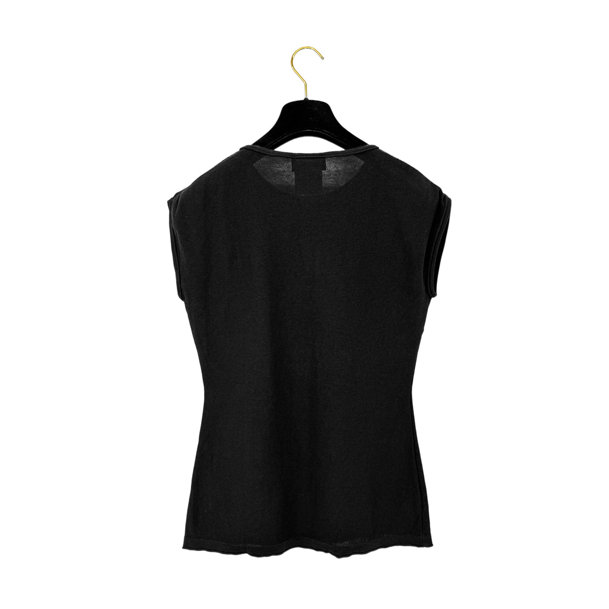 Luxury Promise Japan CHANEL JACQUARD CC SLEEVELESS TOPS BLACK COTTON 38 P46 RTW 90290201