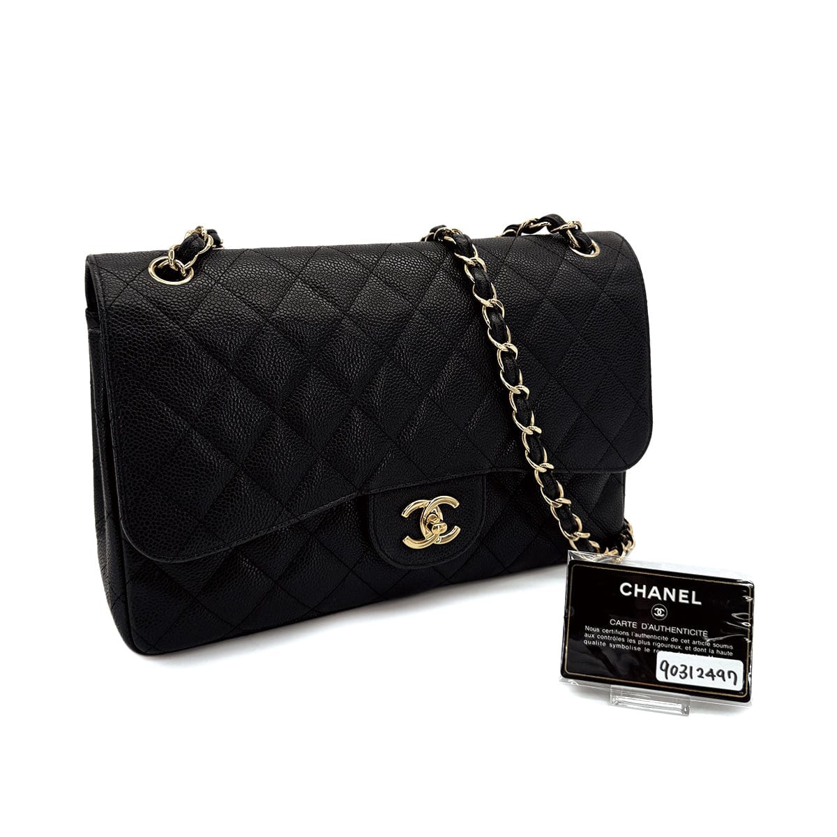 Luxury Promise Japan CHANEL JUMBO MATELASSE 30 CHAIN SHOULDER BAG BLACK CAVIAR SKIN GOLD HARDWARE 90312497
