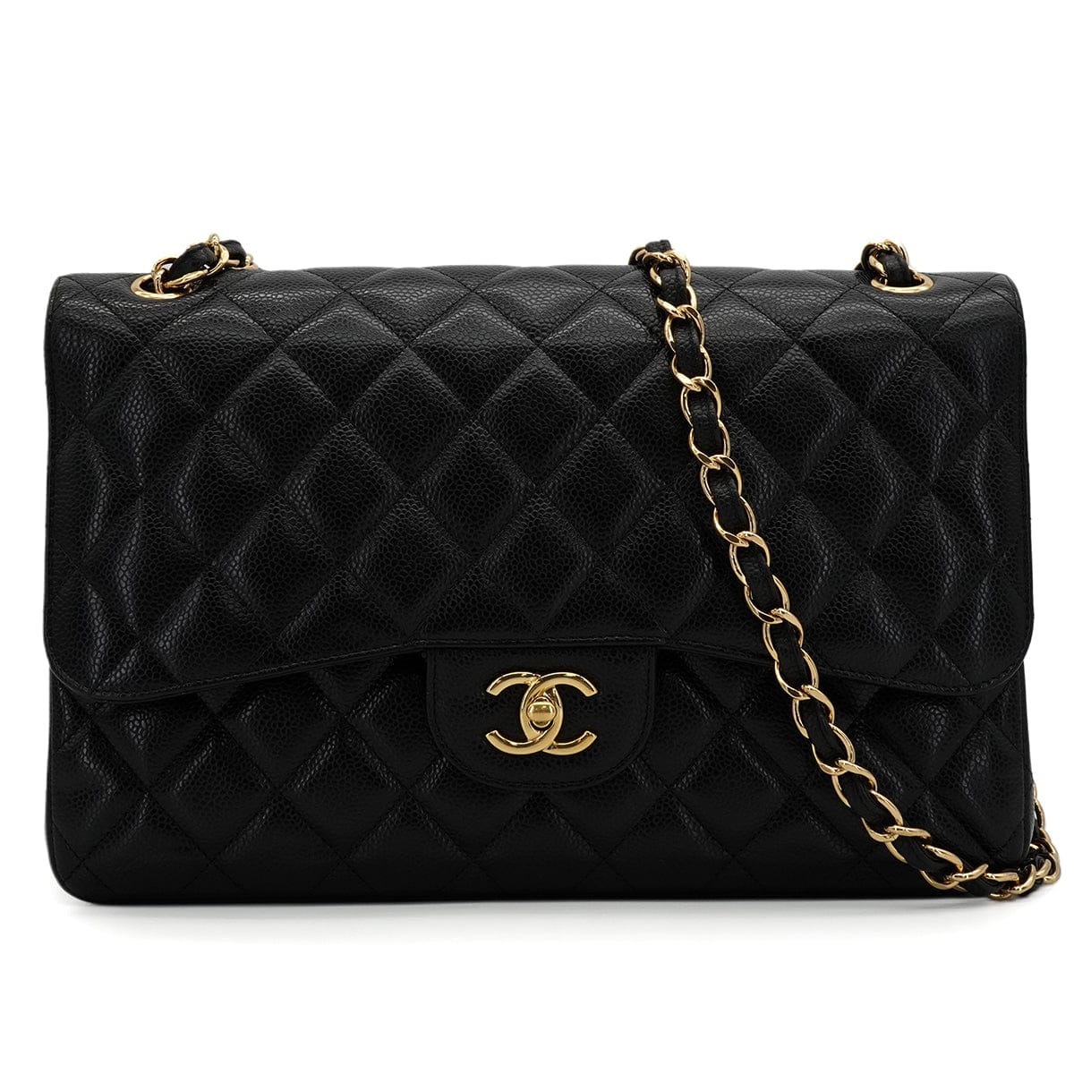 Luxury Promise Japan CHANEL JUMBO MATELASSE 30 CHAIN SHOULDER BAG BLACK CAVIAR SKIN GOLD HARDWARE 90345063