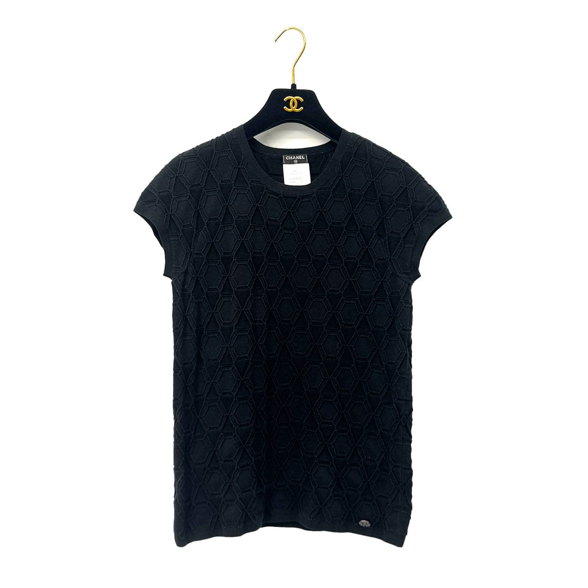 Luxury Promise Japan CHANEL KNIT TOPS SHORT SLEEVE BLACK COTTON 40 P53 RTW 90283635