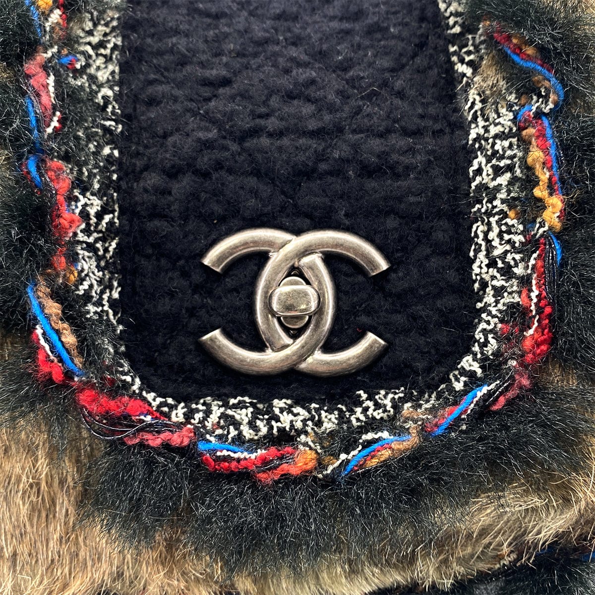 Luxury Promise Japan CHANEL LAPINFUR TWEED COCOMARK CHAIN SHOULDER BAG BLACK 90278503