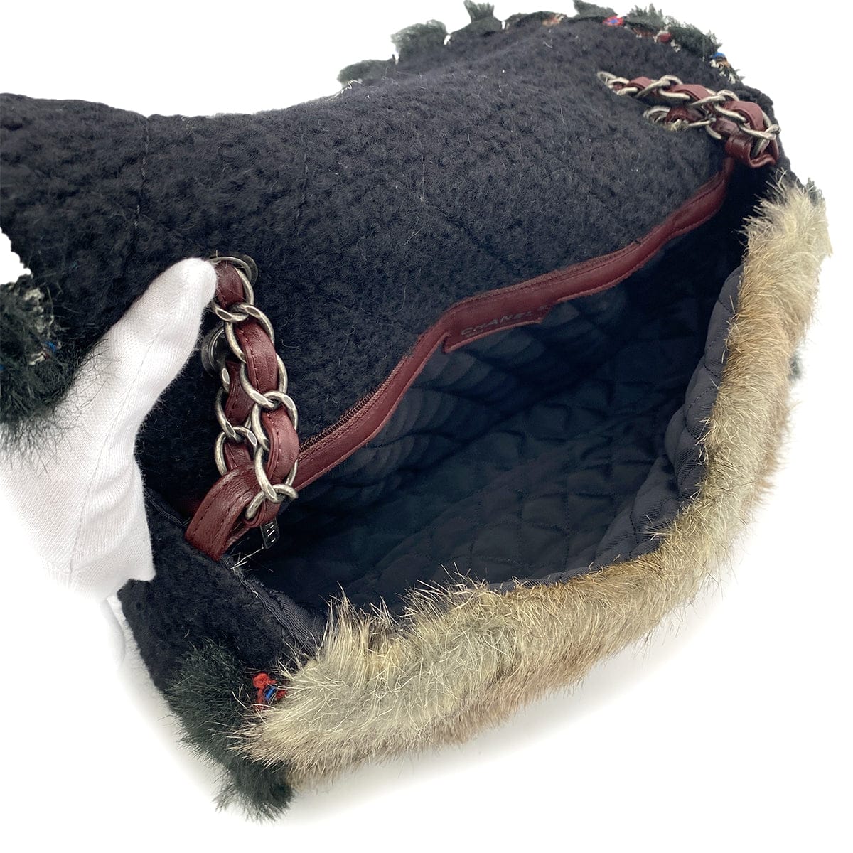 Luxury Promise Japan CHANEL LAPINFUR TWEED COCOMARK CHAIN SHOULDER BAG BLACK 90278503