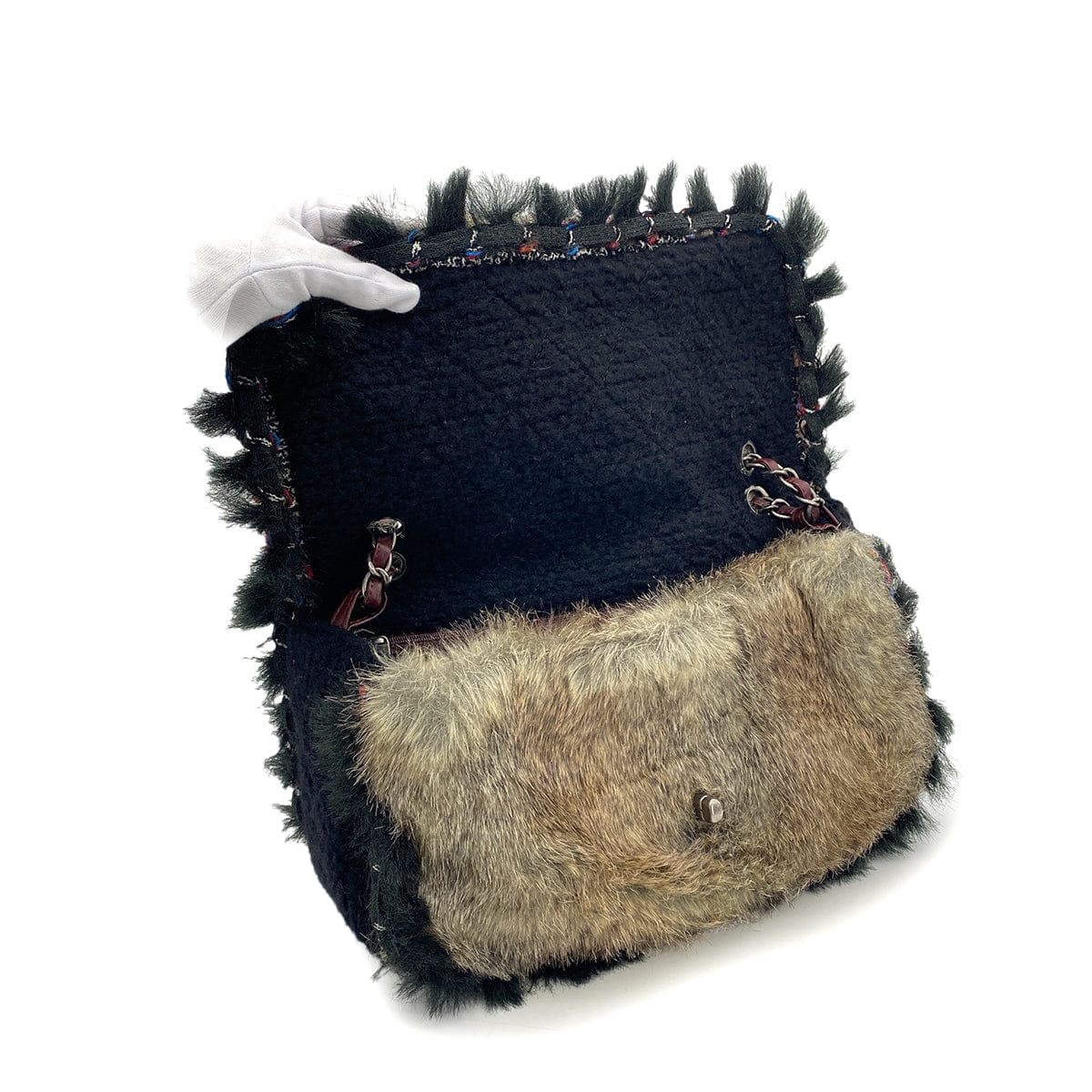 Luxury Promise Japan CHANEL LAPINFUR TWEED COCOMARK CHAIN SHOULDER BAG BLACK 90278503