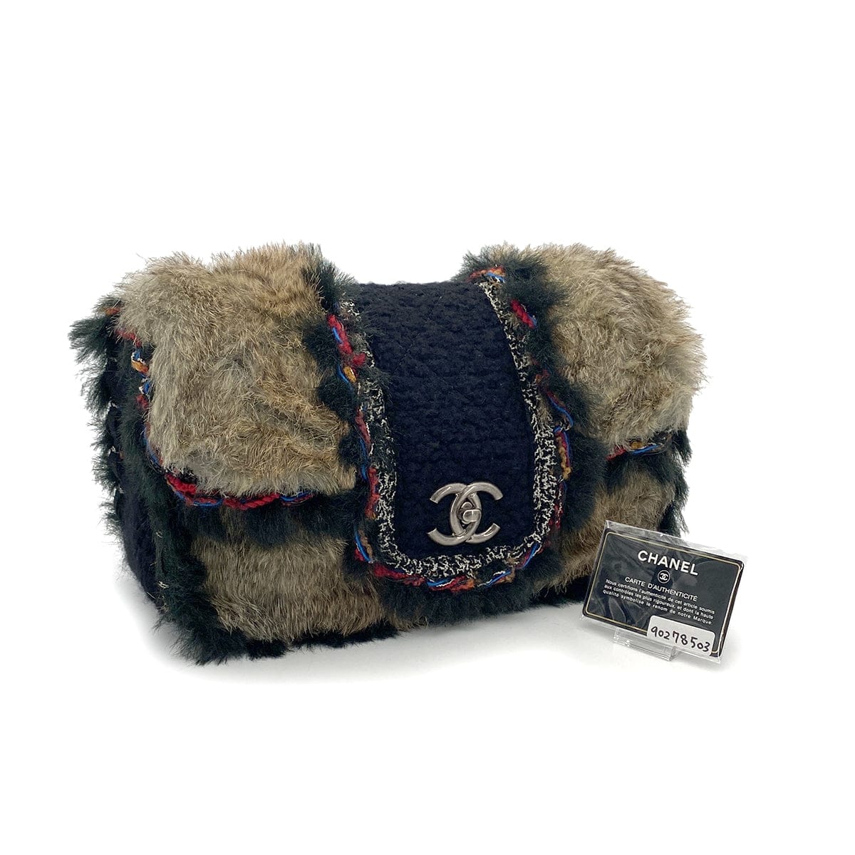 Luxury Promise Japan CHANEL LAPINFUR TWEED COCOMARK CHAIN SHOULDER BAG BLACK 90278503