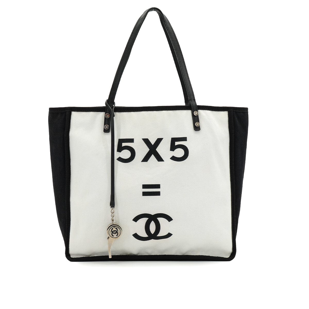Luxury Promise Japan CHANEL LET'S LEMON STRAIGHT TOTE SHOULDER BAG WHITE CANVAS LEATHER SILVER HARDWARE 90343008