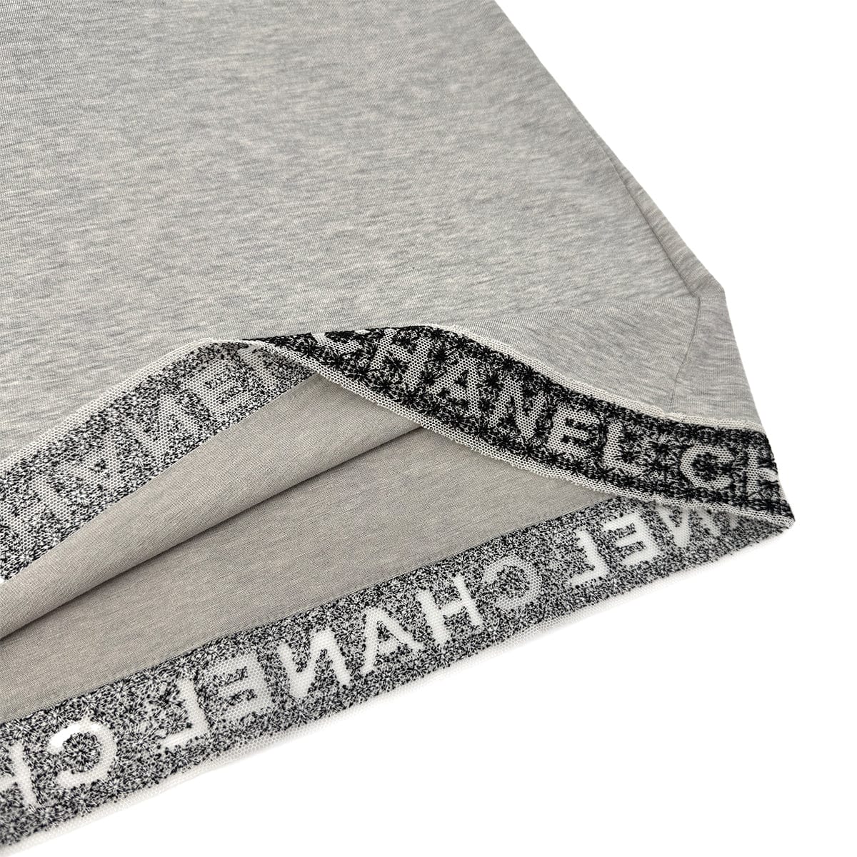 Luxury Promise Japan CHANEL LOGO LACE V-NECK SHORT SLEEVED SHIRT GRAY COTTON 38 P41 RTW 90295860