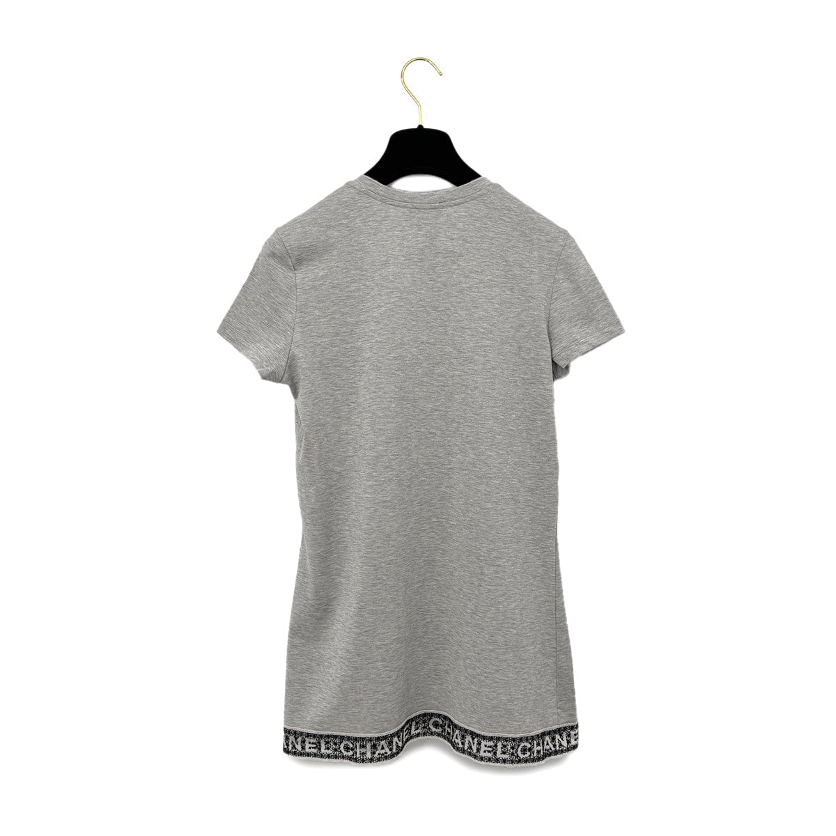 Luxury Promise Japan CHANEL LOGO LACE V-NECK SHORT SLEEVED SHIRT GRAY COTTON 38 P41 RTW 90295860