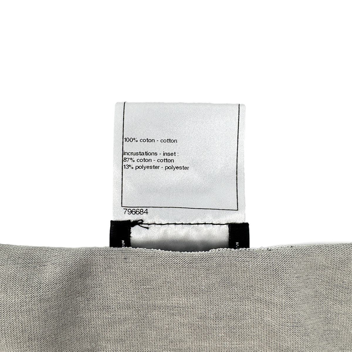 Luxury Promise Japan CHANEL LOGO LACE V-NECK SHORT SLEEVED SHIRT GRAY COTTON 38 P41 RTW 90295860