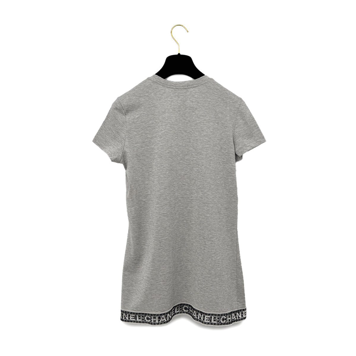 Luxury Promise Japan CHANEL LOGO LACE V-NECK SHORT SLEEVED SHIRT GRAY COTTON 38 P41 RTW 90295860