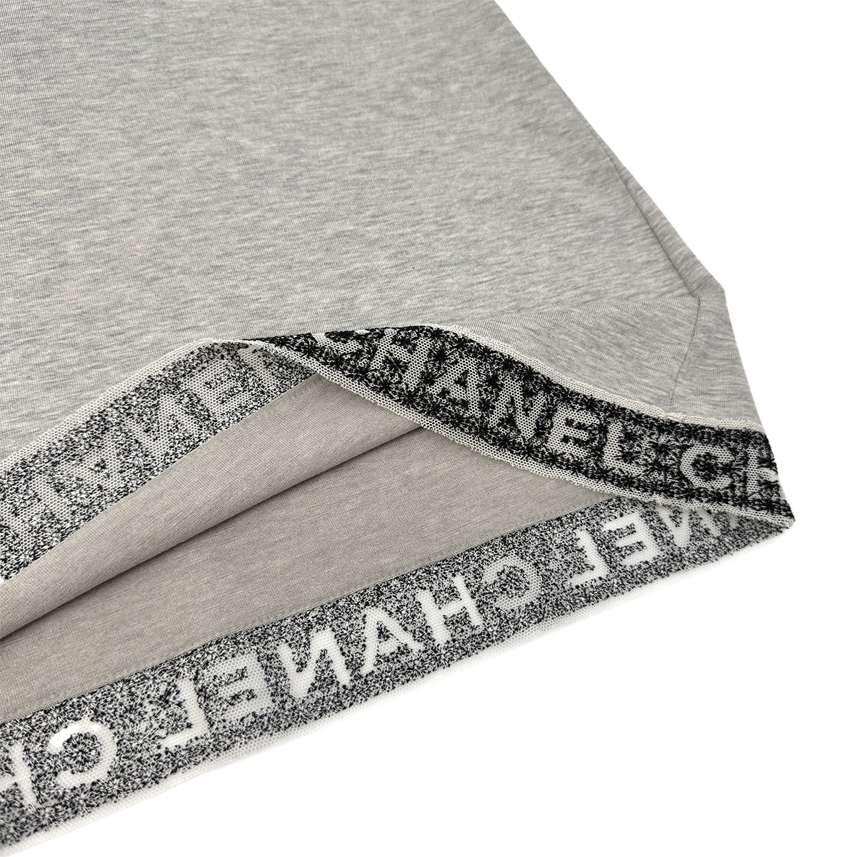 Luxury Promise Japan CHANEL LOGO LACE V-NECK SHORT SLEEVED SHIRT GRAY COTTON 38 P41 RTW 90295860