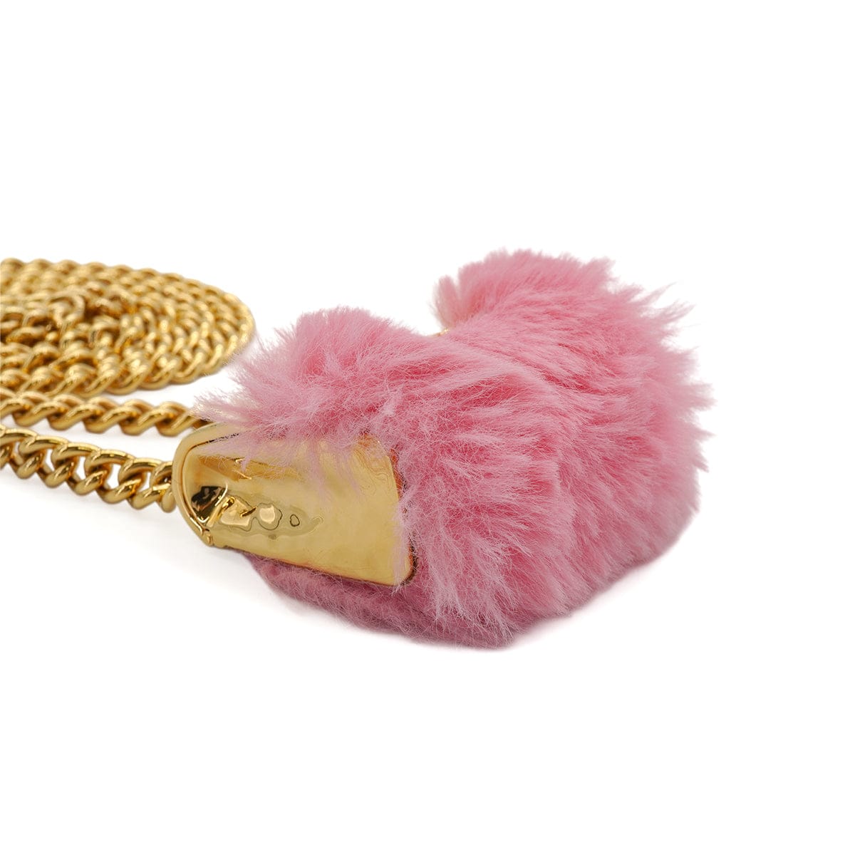 Luxury Promise Japan CHANEL LOGO METAL BAG NECKLACE PINK FAUX FUR GOLD HARDWARE B24C 90344801