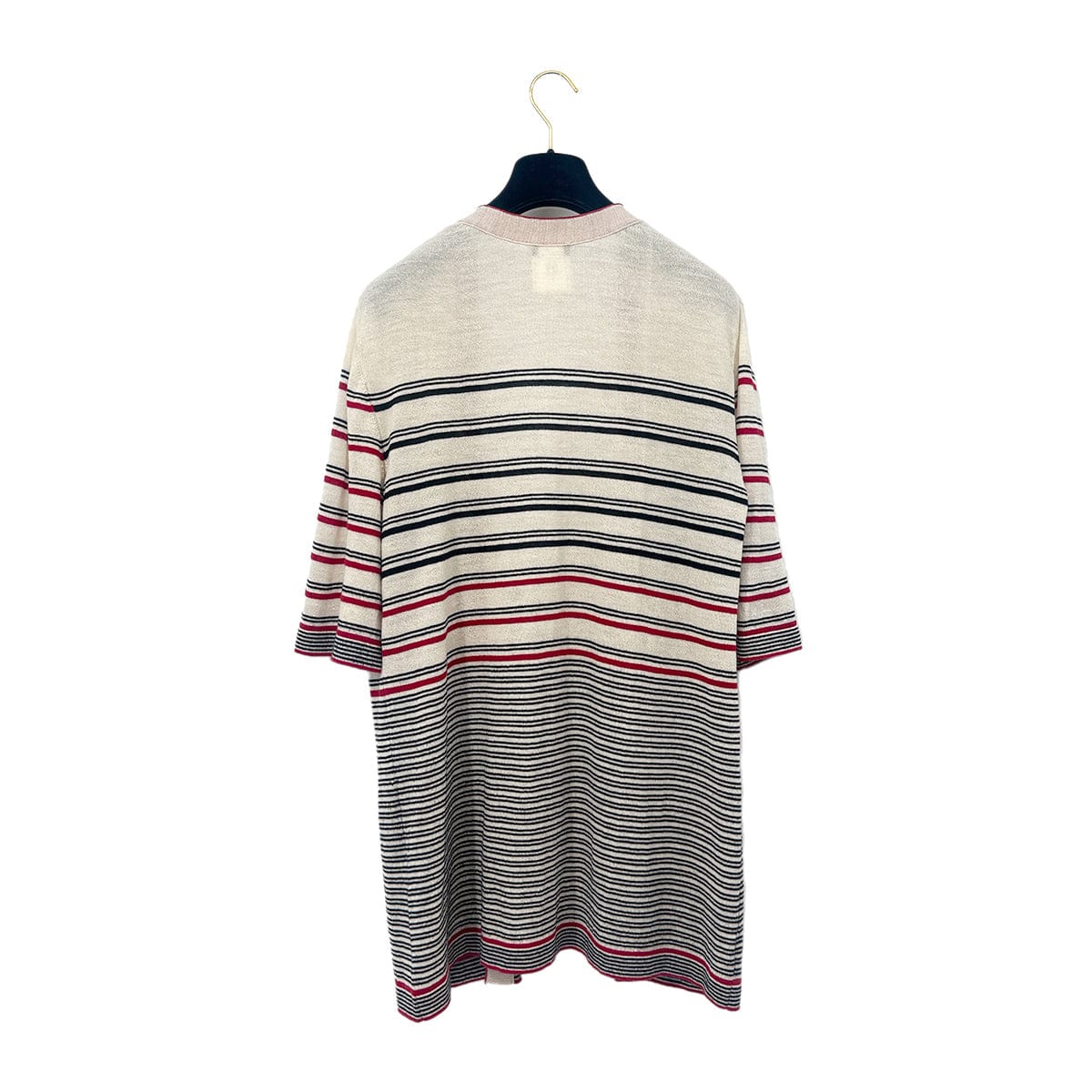 Luxury Promise Japan CHANEL LONG CARDIGAN BORDER PATTERN BEIGE RED BLACK WOOL 38 P45 RTW 90284016